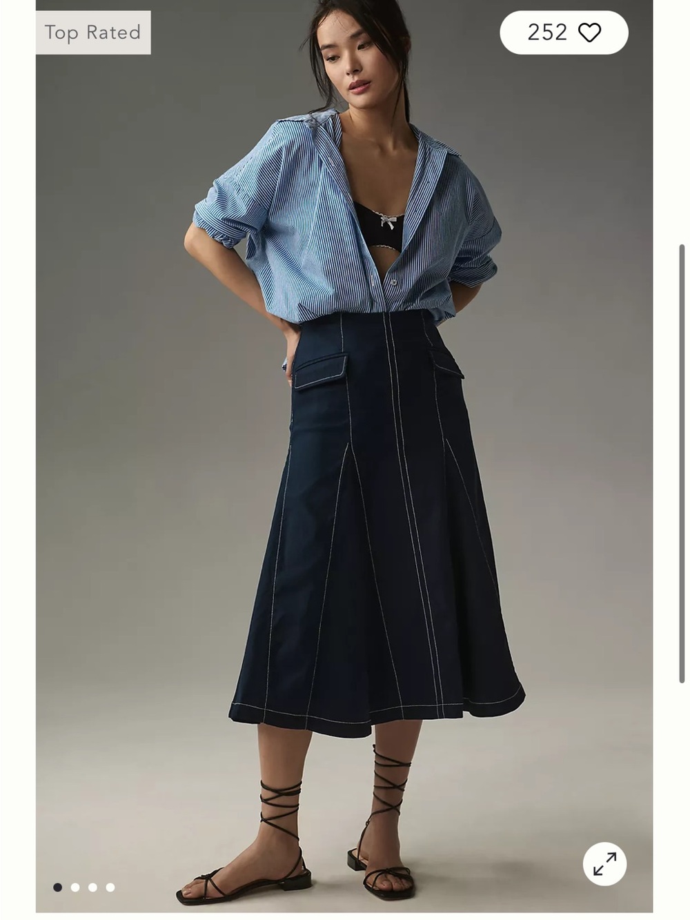 Maeve Seamed A-Line Midi Skirt LARGE navy blue ANTHROPOLOGIE
